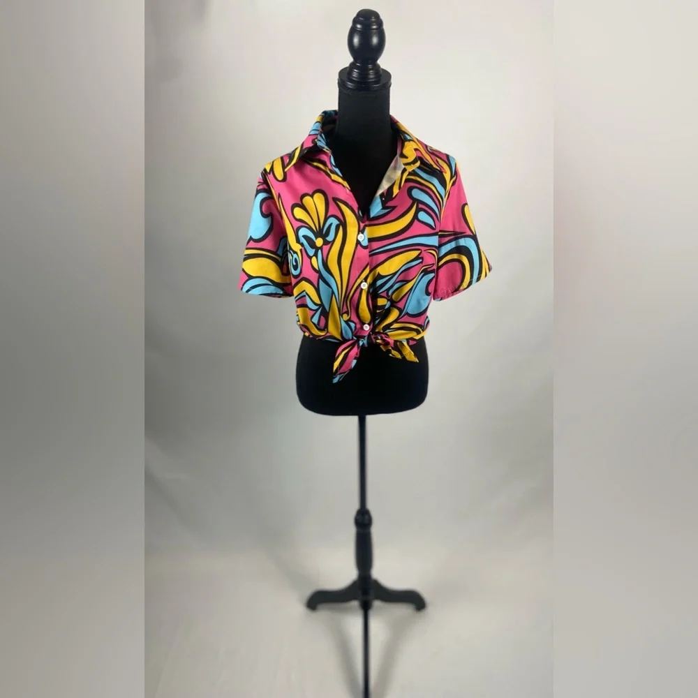 Matching Set Pink Unity Allover Print Batwing Sleeve Blouse & Shorts